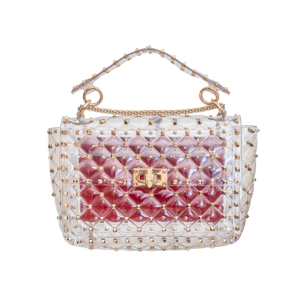 Valentino Garavani Rockstud Spike Transparent PVC Shoulder Bag with Red Pouch